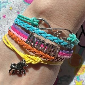 Unicorn Rainbow Multi Layered Bracelet with Silver Unicorn Charm NWT